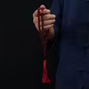 مسبحة أكريليك من 99 خرزة مسطحة 7×9 مم بشرابة خيط – F1-99E1-2 — Red-3 — أحمر داكن مائل إلى الأرجواني مع شرابة حمراء