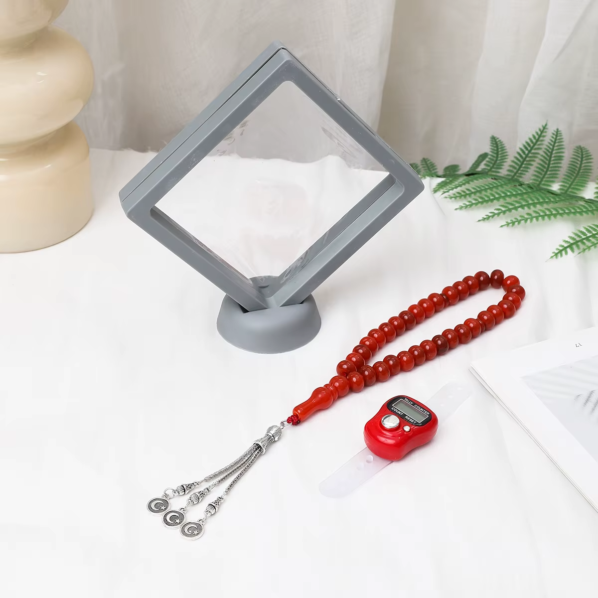 طقم مسبحة أكريليك 33 حبة مع عدّاد ذكر رقمي — Y1-F3-33G-2 — صورة تفصيلية 7