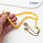 مسبحة أكريليك صفراء بنهايات وشرابات متنوعة — J3-33E8 — صورة المنتج 4