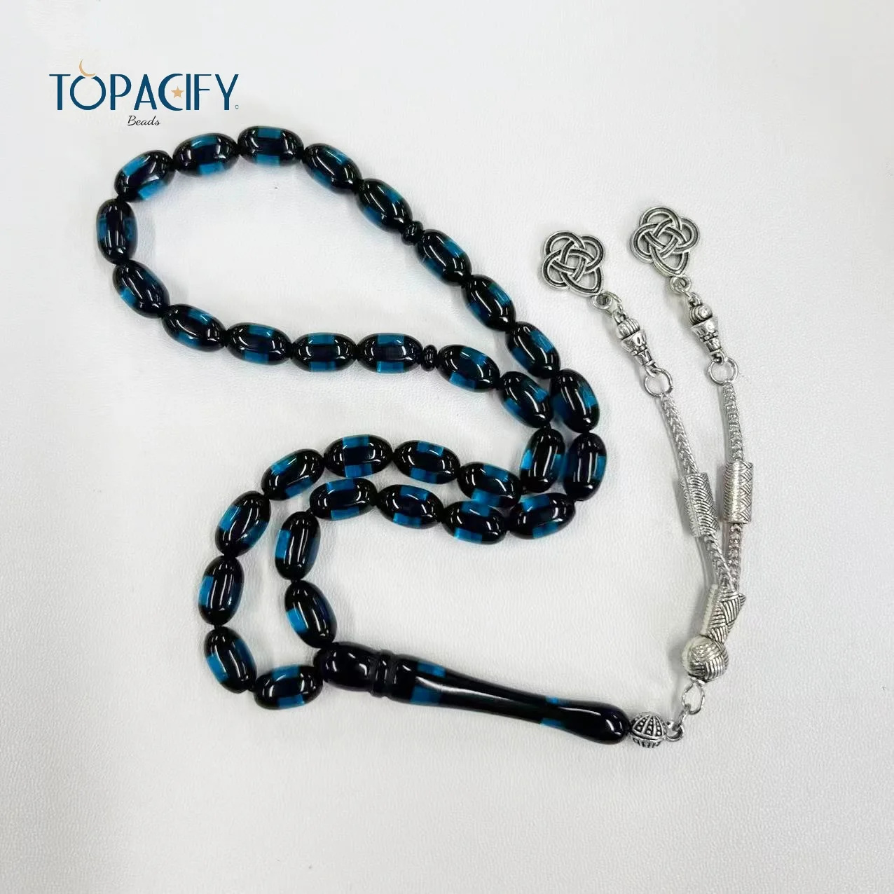مسبحة راتنج بيضاوية 33 حبة بلونين — صورة تفصيلية 7