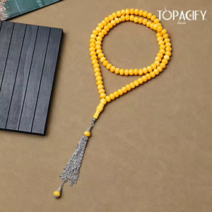 مسبحة أكريليك صفراء 99 حبة 8×11 مم بشرابة سلاسل — F3-99F4-1 — صورة المنتج 2