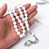 مسبحة أكريليك من 33 خرزة متعددة الأوجه 11×11.5 مم – I32-33G4-1 — L2 — أبيض مع سلاسل فضية اللون