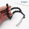 مسبحة أكريليك من 33 خرزة 12×12 مم بسلاسل طرفية فضية اللون – A4-33F5 — L1 — أسود مع سلاسل طرفية فضية اللون